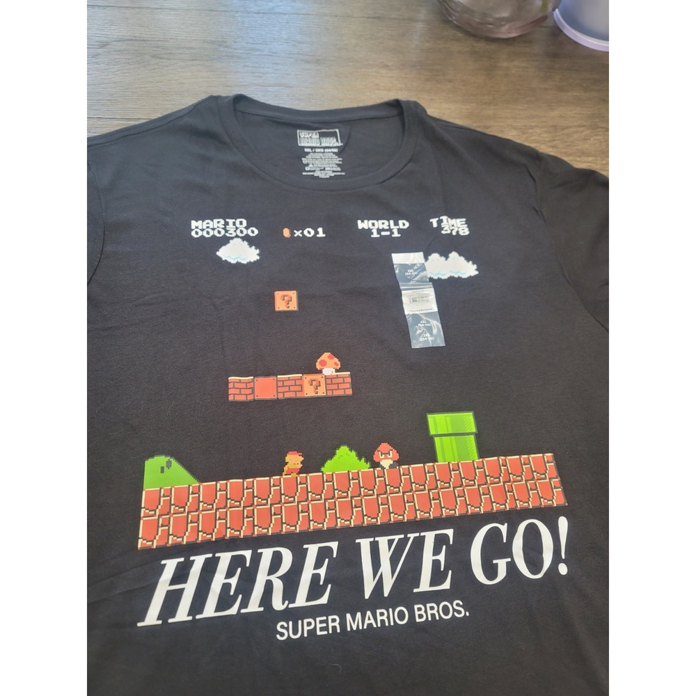 Super Mario Bros Here We Go Tee 3XL Black Graphic Shirt Nintendo New!!tags
